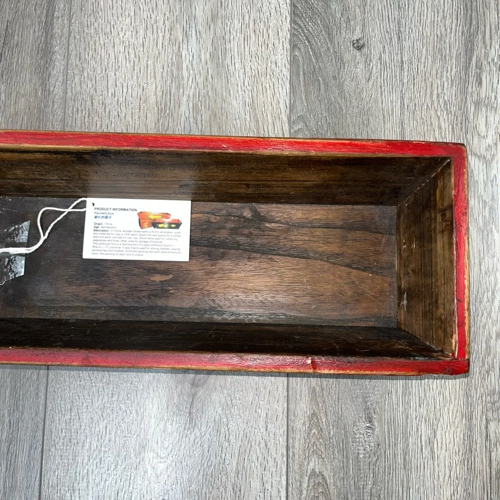 NWT Decorative Box Chinese Jewelry Box Decorative Red Floral Elongated Box - Picture 12 of 16